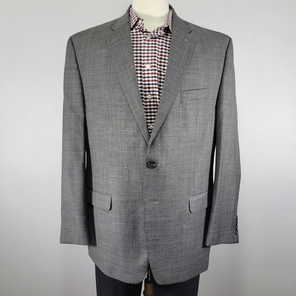 Chaps Men's Sport Coat Blazer Two Button Gray Sharkskin Wool Solid Size 48R‎